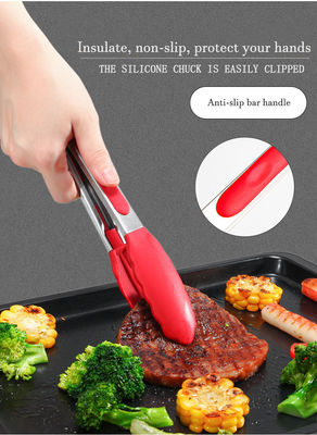 Κόκκινο Σιλικόνιο Clamp Stainless Steel Kitchen Grill Tongs για εξωτερικό κάμπινγκ BBQ Buffet