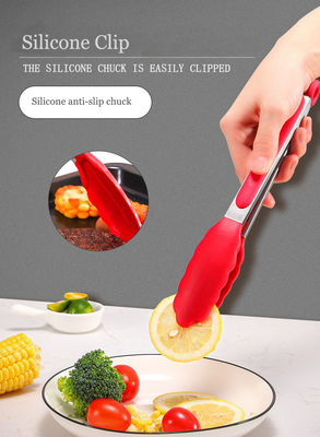 Κόκκινο Σιλικόνιο Clamp Stainless Steel Kitchen Grill Tongs για εξωτερικό κάμπινγκ BBQ Buffet