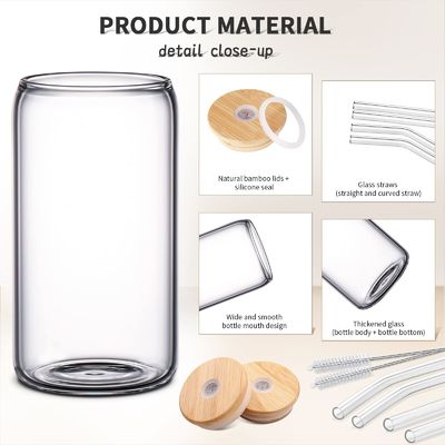 Φεστιβάλ Morden Luxury 16oz Clear Glass Mason Jug με κάλυμμα από μπαμπού και άχυρο
