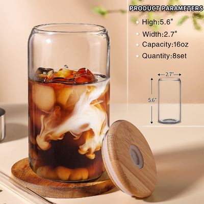 Φεστιβάλ Morden Luxury 16oz Clear Glass Mason Jug με κάλυμμα από μπαμπού και άχυρο