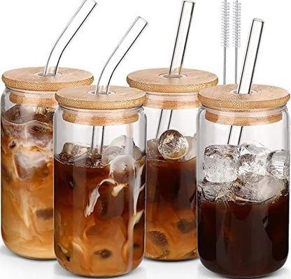 Φεστιβάλ Morden Luxury 16oz Clear Glass Mason Jug με κάλυμμα από μπαμπού και άχυρο