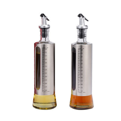 500 ml χωρητικότητα Ασημένιο από ανοξείδωτο χάλυβα Διανεμητής ελαιολάδου γυάλινο μπουκάλι με βρύση χύδην