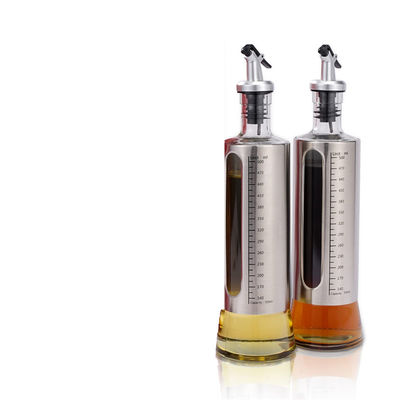500 ml χωρητικότητα Ασημένιο από ανοξείδωτο χάλυβα Διανεμητής ελαιολάδου γυάλινο μπουκάλι με βρύση χύδην