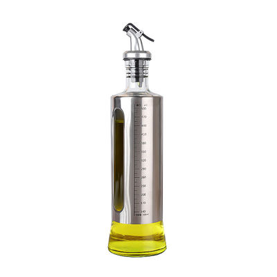 500 ml χωρητικότητα Ασημένιο από ανοξείδωτο χάλυβα Διανεμητής ελαιολάδου γυάλινο μπουκάλι με βρύση χύδην