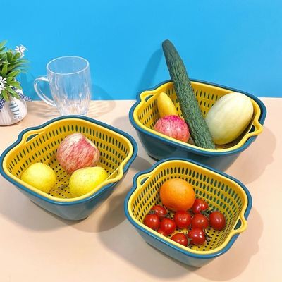 Αποθήκευση λαχανικών Οικιακό 6pcs Διπλά στρώμα πλαστικό πολλαπλή αποχέτευση νερού καθαρό καλάθι αποχέτευσης