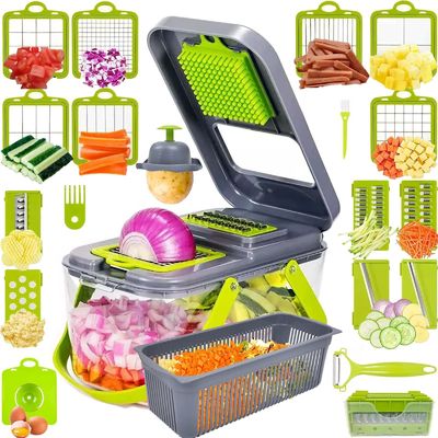 22pcs Vegetable Slicer Dicer με χερούλι καλαθιού αποχέτευσης και βιώσιμο κουρέλι μαντολίνας