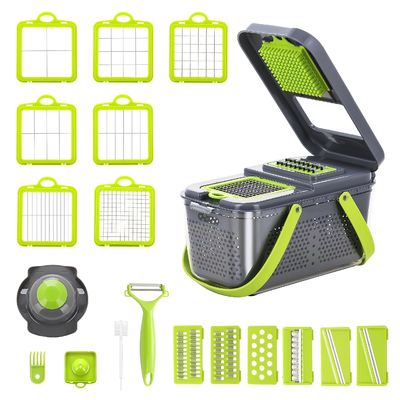 22pcs Vegetable Slicer Dicer με χερούλι καλαθιού αποχέτευσης και βιώσιμο κουρέλι μαντολίνας