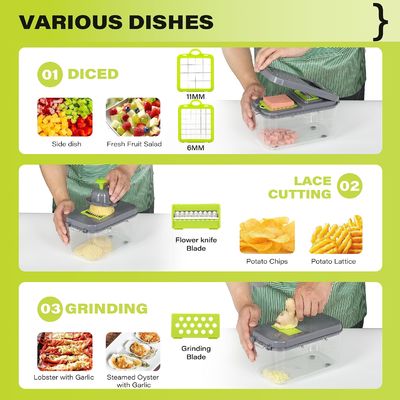 22pcs Vegetable Slicer Dicer με χερούλι καλαθιού αποχέτευσης και βιώσιμο κουρέλι μαντολίνας