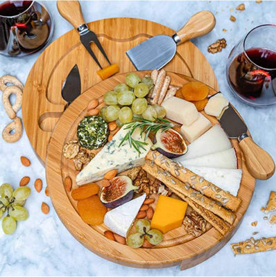 Μικρό μπαμπού κρέας Charcuterie Τυρί Πίνακα με μαχαίρια Custom Logo Στρογγυλο πιτσαρία