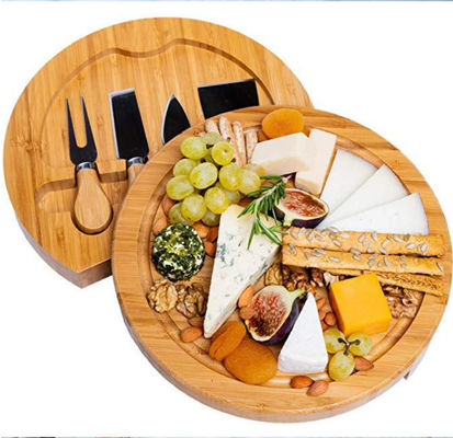 Μικρό μπαμπού κρέας Charcuterie Τυρί Πίνακα με μαχαίρια Custom Logo Στρογγυλο πιτσαρία