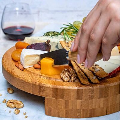 Μικρό μπαμπού κρέας Charcuterie Τυρί Πίνακα με μαχαίρια Custom Logo Στρογγυλο πιτσαρία