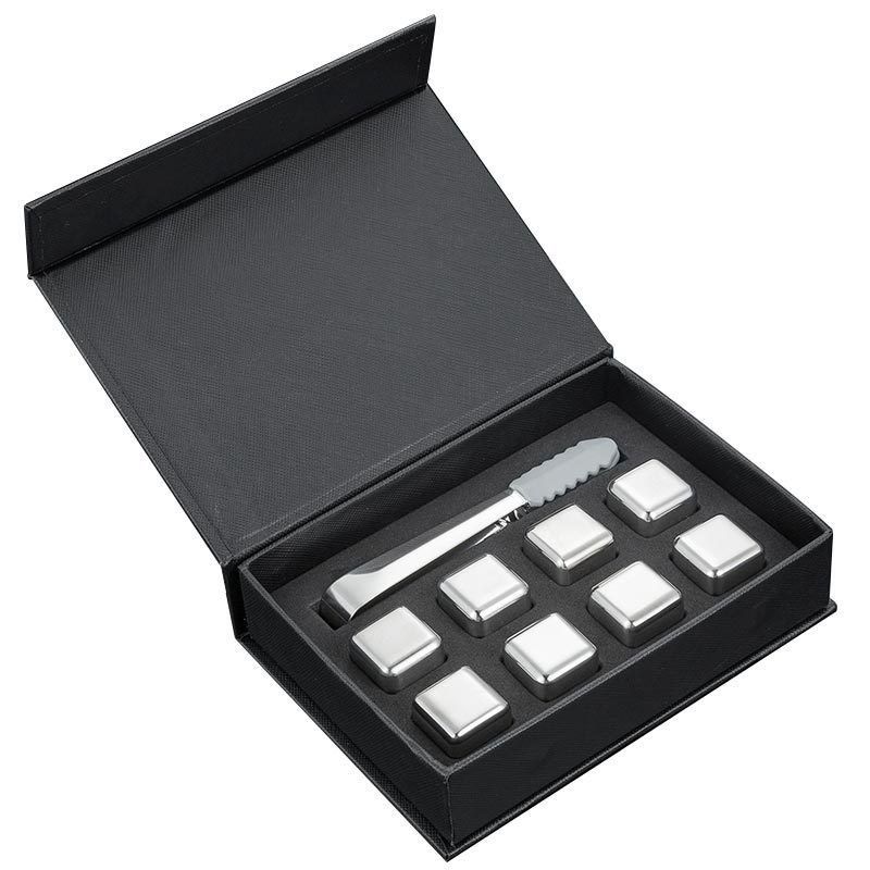 Σχεδιασμός Ουίσκι Ice Stone Set 8 PCS ατσάλινα κύβους με Tong και EVA κουτί δώρο