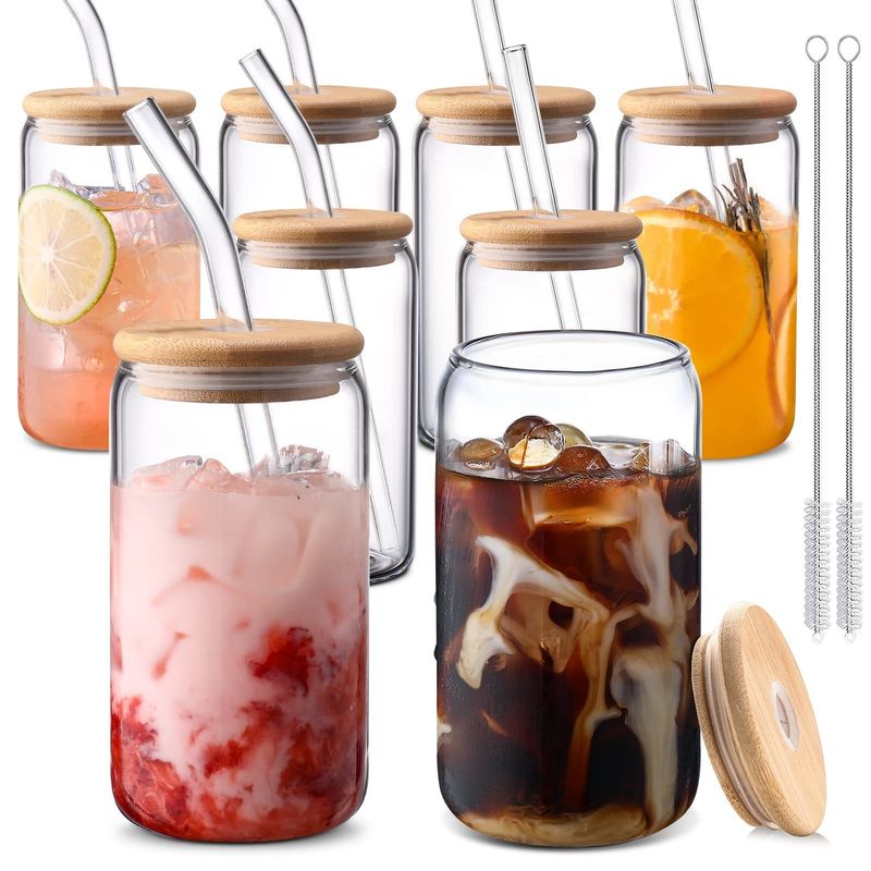 Φεστιβάλ Morden Luxury 16oz Clear Glass Mason Jug με κάλυμμα από μπαμπού και άχυρο